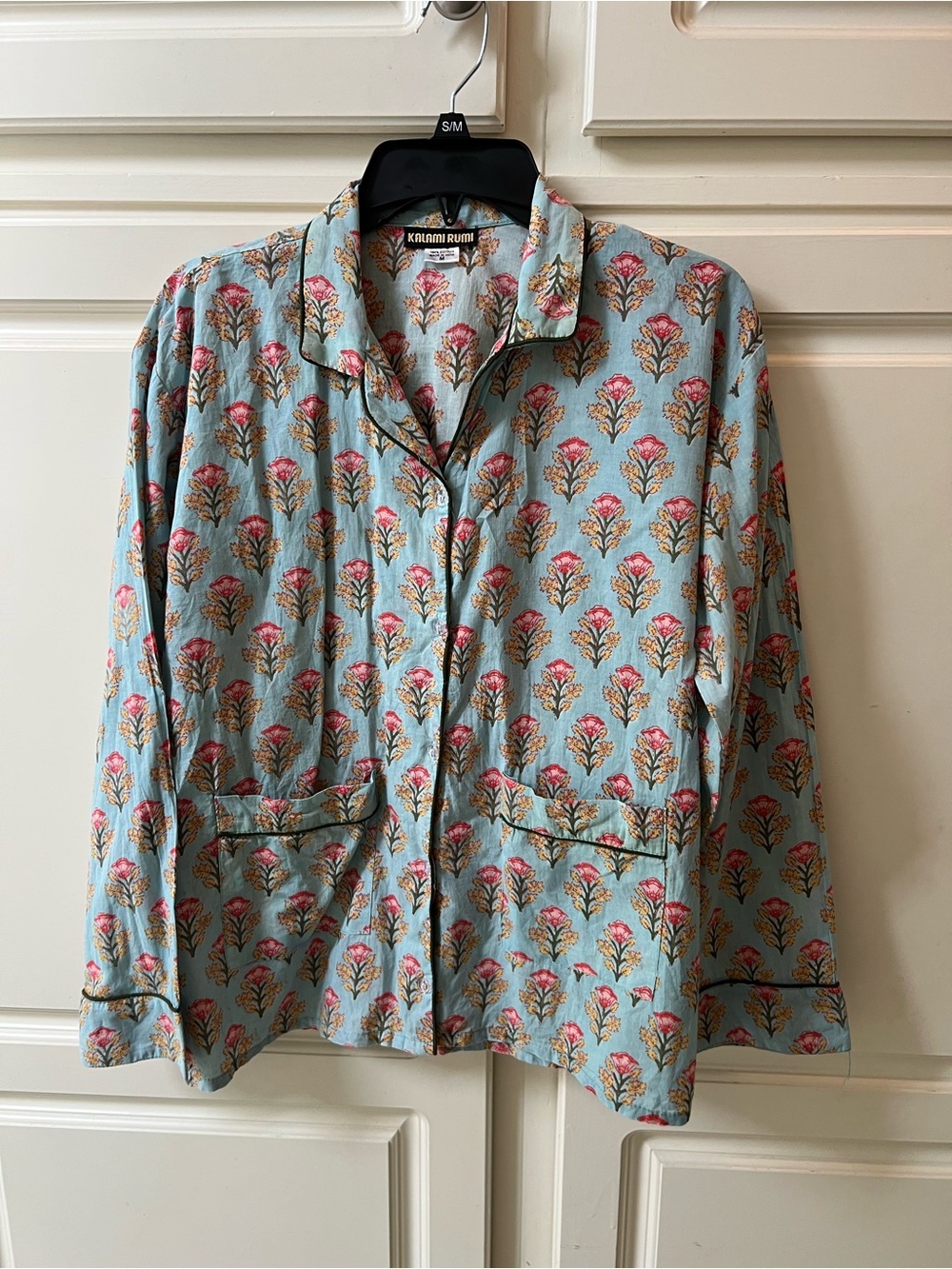 Light Blue Floral Pajama Shirt - Women's